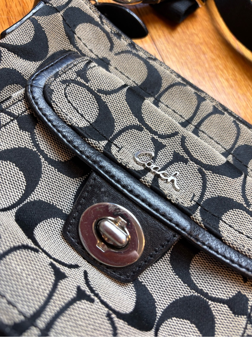 Coach Black and Tan Signature Crossbody with Turn-Lock Pocket - Picture 15 of 16